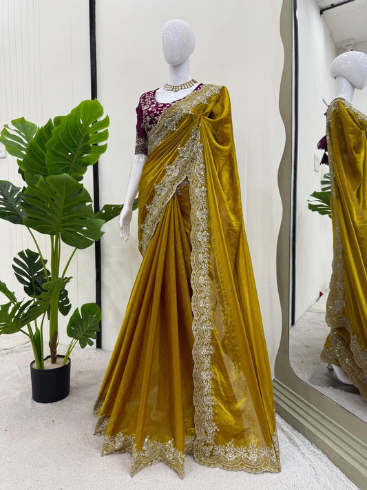 Looking some one for this same colour beautiful Designer Saree on Fendy silk Febric with Thred & Sequnce wok and Blouse on also Fendy silk Febric With Thred & Sequnce work