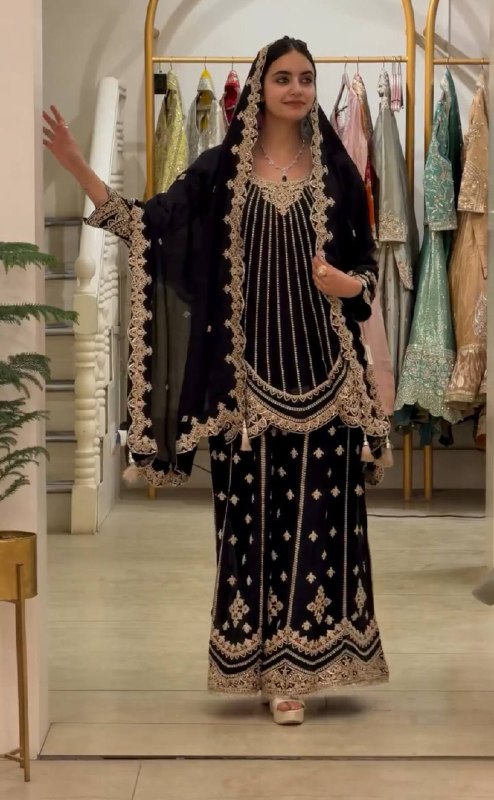 ĐĚSIGNER PARTY WEAR TOP AND PLAZO. WITH FANCY DUPPATA AND EMBROIDERY WORK