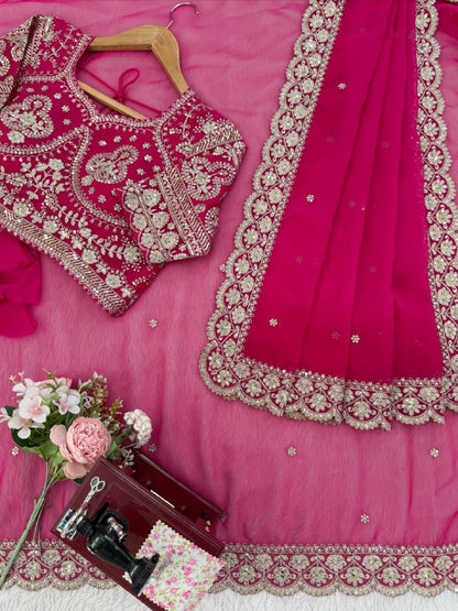 Designer Saree – Elegance Redefined ✨ Fall in love with this stunning saree in an eye-catching shade, crafted with finesse and rich detailing. A perfect blend of grace and glam