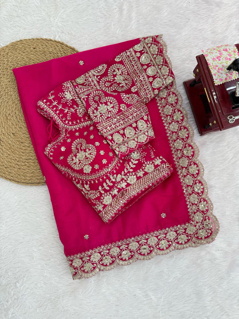 Designer Saree – Elegance Redefined ✨ Fall in love with this stunning saree in an eye-catching shade, crafted with finesse and rich detailing. A perfect blend of grace and glam
