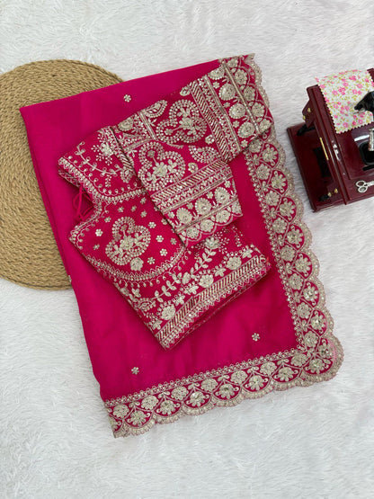 Designer Saree – Elegance Redefined ✨ Fall in love with this stunning saree in an eye-catching shade, crafted with finesse and rich detailing. A perfect blend of grace and glam