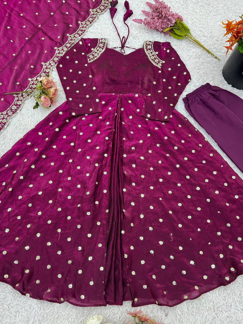 Designer Party Wear Look Gown-Dupatta and Bottom with Heavy Embroidery Sequence Work