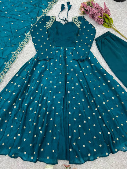 Designer Party Wear Look Gown-Dupatta and Bottom with Heavy Embroidery Sequence Work