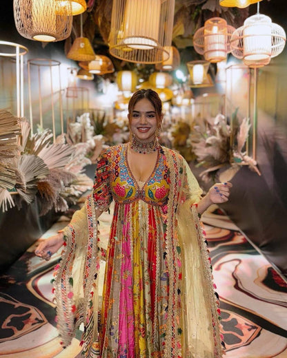 PRINTED ANARKALI GOWN  PRINTED HEAVY MUSLIN OUTFIT