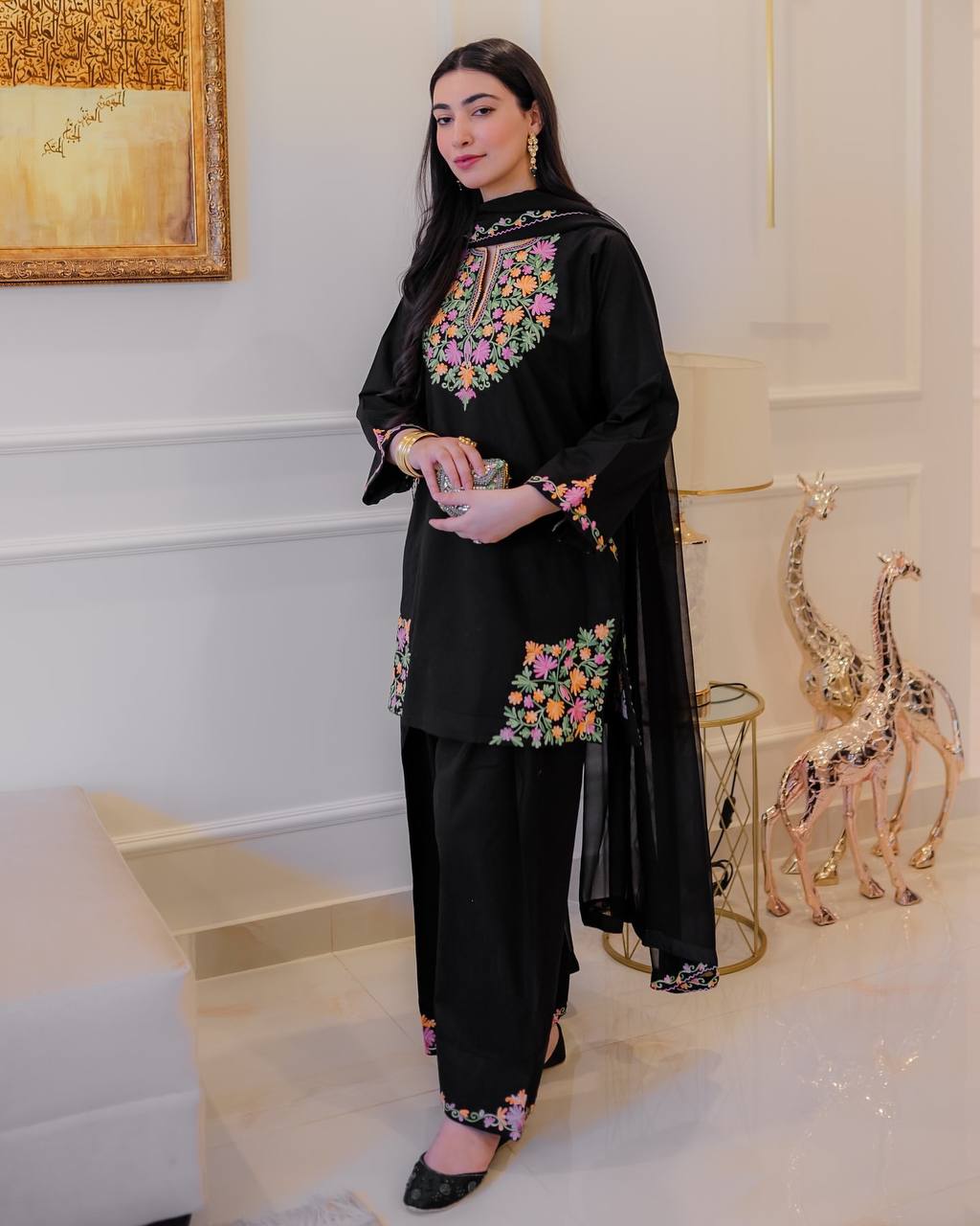 DESIGNER WEAR EMBROIDERED TOP WITH 2 SIDE POCKETS WITH PLAZZO AND DUPPATA single available wholesale