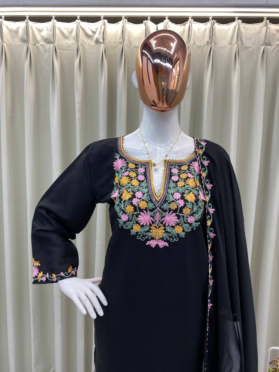 DESIGNER WEAR EMBROIDERED TOP WITH 2 SIDE POCKETS WITH PLAZZO AND DUPPATA single available wholesale