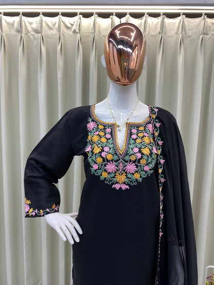 DESIGNER WEAR EMBROIDERED TOP WITH 2 SIDE POCKETS WITH PLAZZO AND DUPPATA single available wholesale