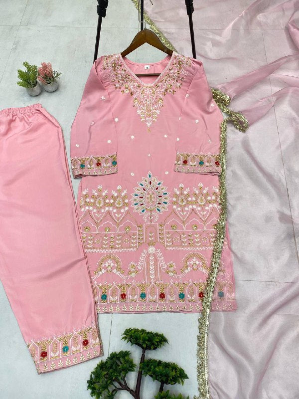 EXCLUSIVE EMBROIDERED 3 PIECE PANT PAIR WITH DUPATTA single available wholesale