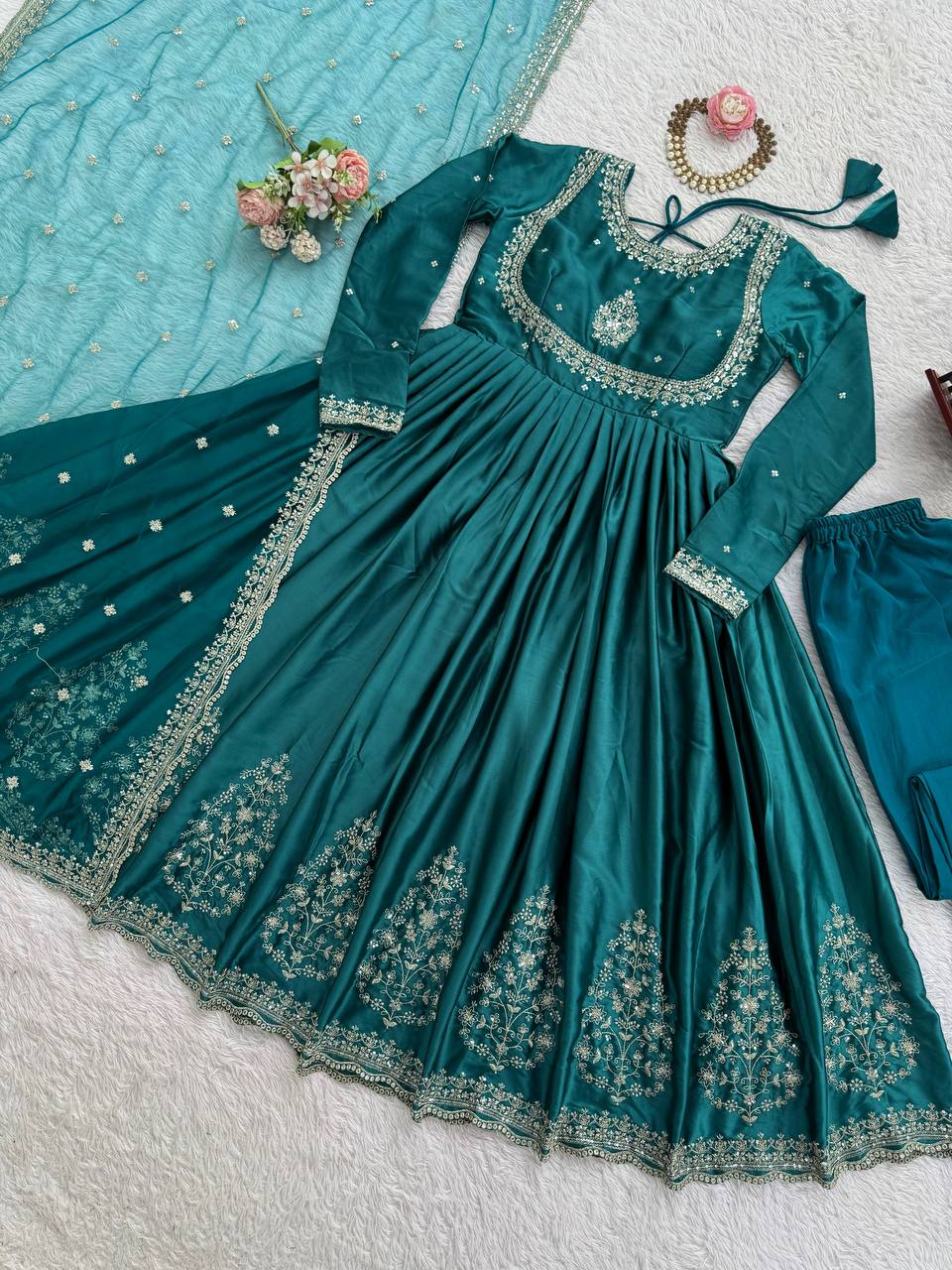 gown Step into effortless charm with our exclusive 3-piece set – crafted for comfort, stitched with grace