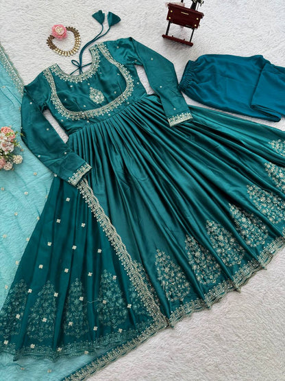gown Step into effortless charm with our exclusive 3-piece set – crafted for comfort, stitched with grace