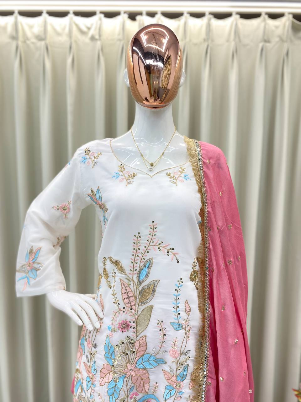 DESIGNER WEAR EMBROIDERED TOP WITHSALWAAR PAIR single available wholesale