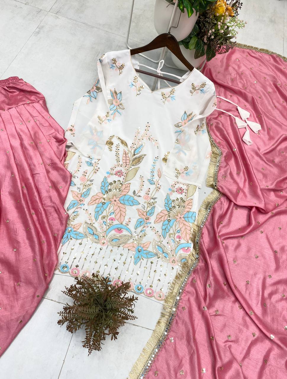 DESIGNER WEAR EMBROIDERED TOP WITHSALWAAR PAIR single available wholesale