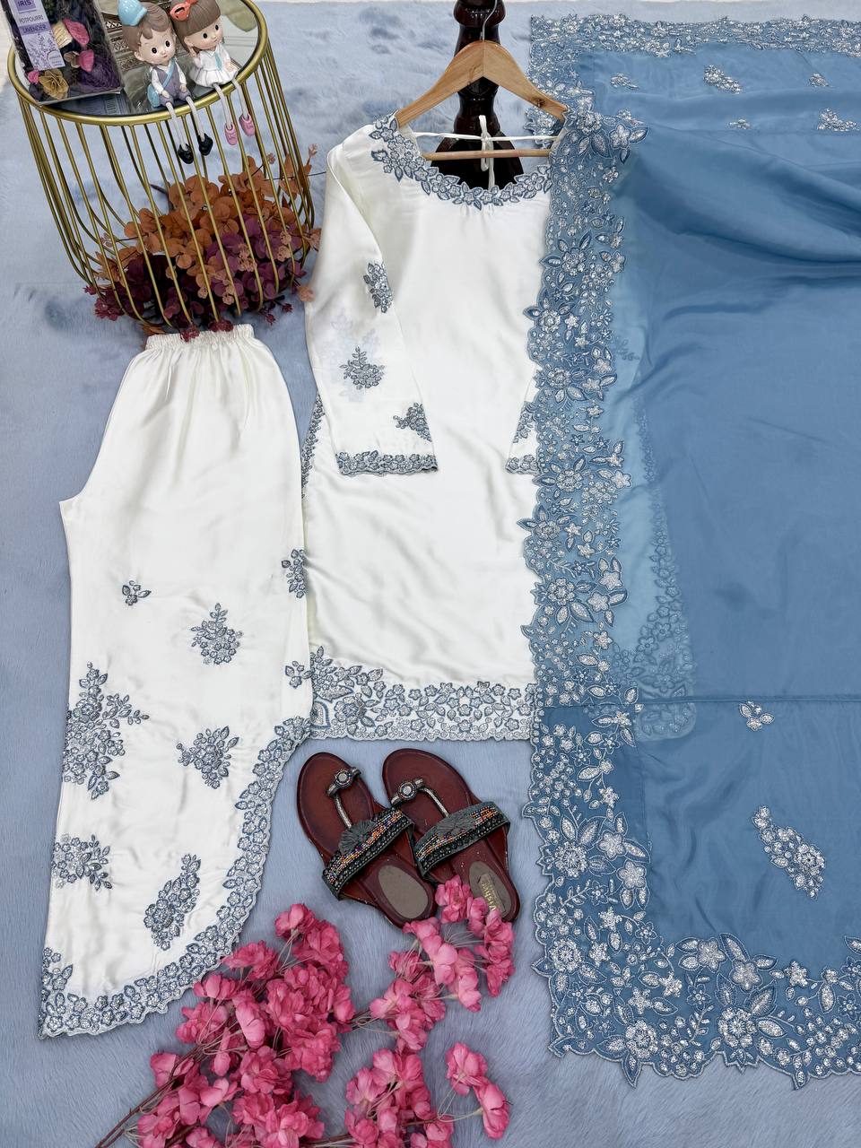 Đěsigner Party Wear Look Pur Roman Glass Top & Fancy Palazzo With Dupatta set