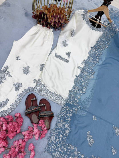 Đěsigner Party Wear Look Pur Roman Glass Top & Fancy Palazzo With Dupatta set