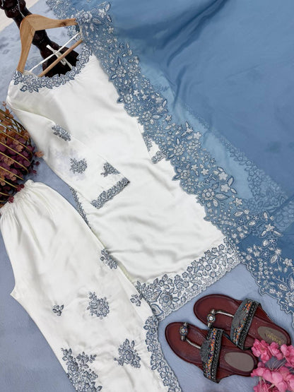 Đěsigner Party Wear Look Pur Roman Glass Top & Fancy Palazzo With Dupatta set