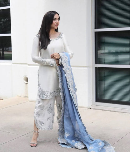 Đěsigner Party Wear Look Pur Roman Glass Top & Fancy Palazzo With Dupatta set