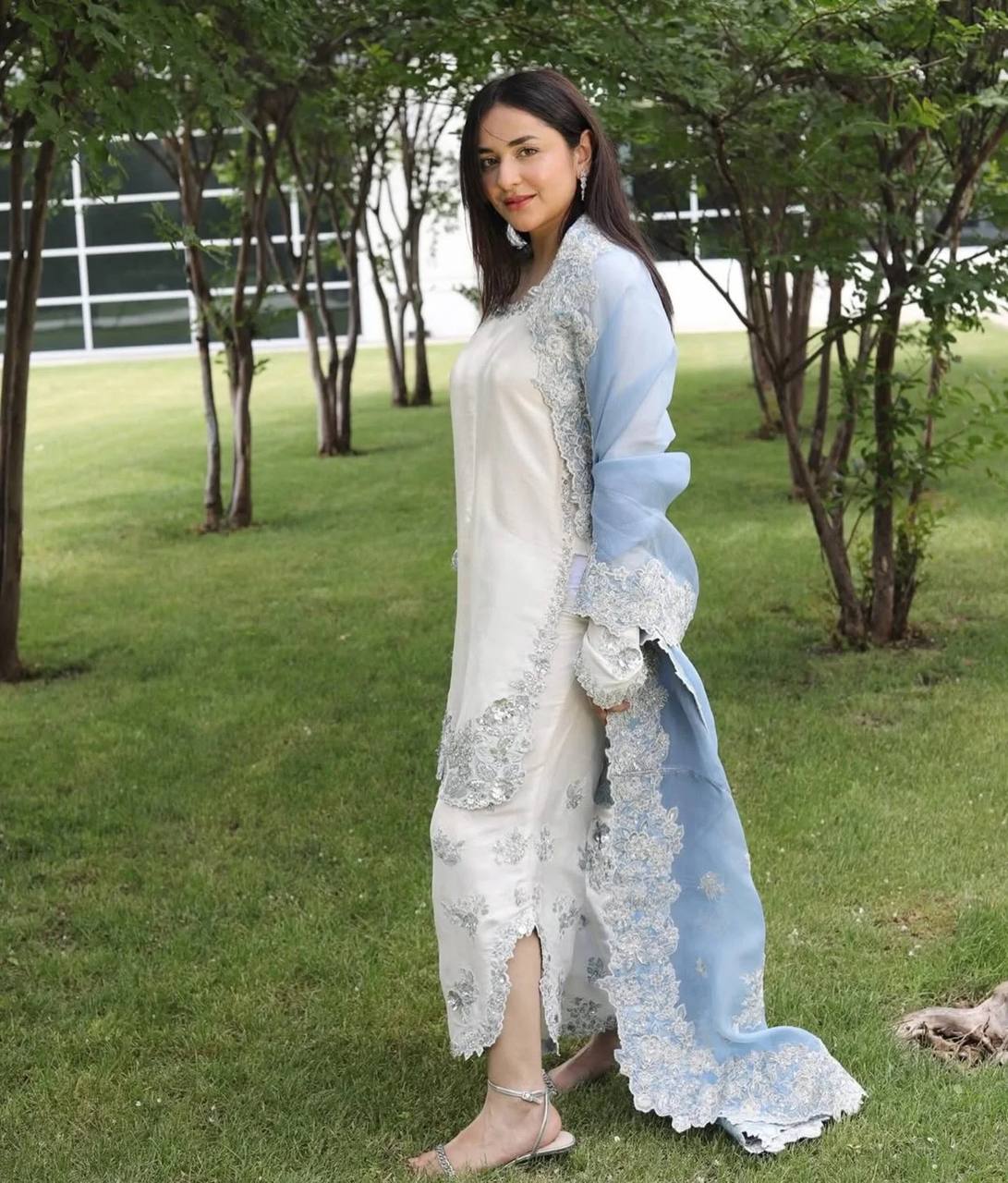 Đěsigner Party Wear Look Pur Roman Glass Top & Fancy Palazzo With Dupatta set