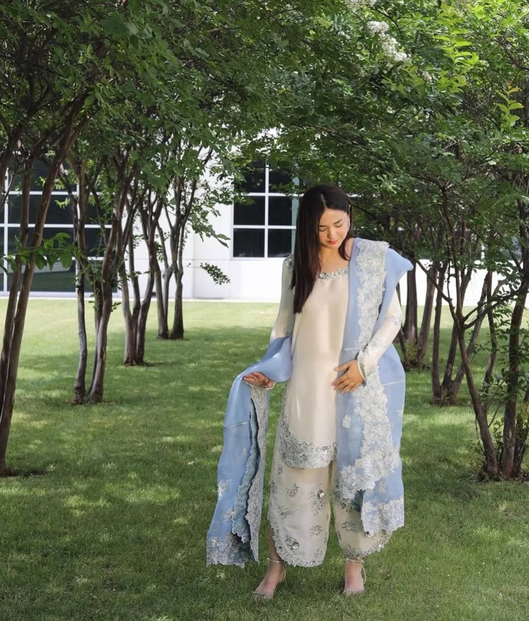 Đěsigner Party Wear Look Pur Roman Glass Top & Fancy Palazzo With Dupatta set
