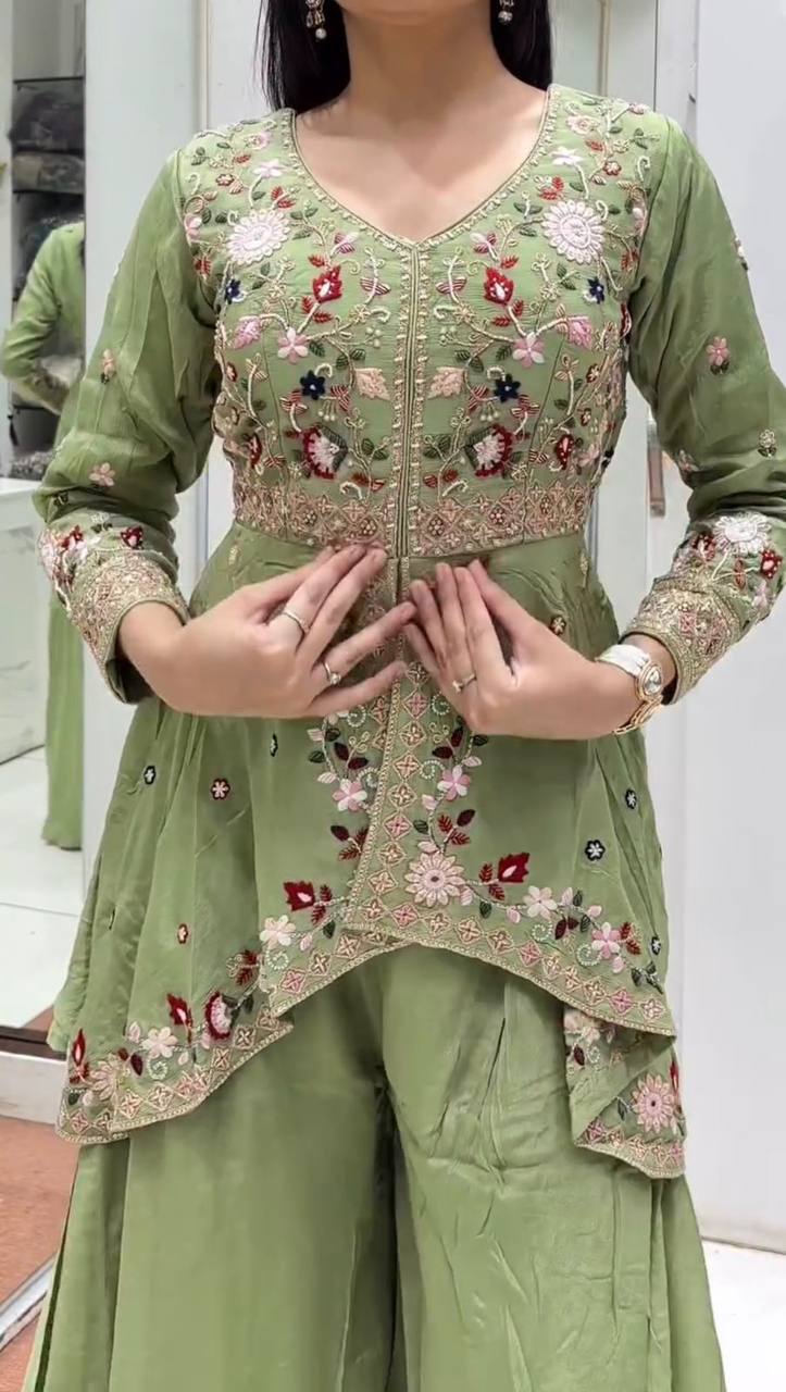 EXCLUSIVE AND TRENDY FOR WEDDING SEASON OUR SEQUENCE EMBROIDERED TOP, PLAZZO AND DUPATTA