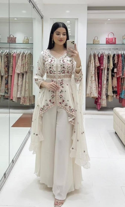 EXCLUSIVE AND TRENDY FOR WEDDING SEASON OUR SEQUENCE EMBROIDERED TOP, PLAZZO AND DUPATTA