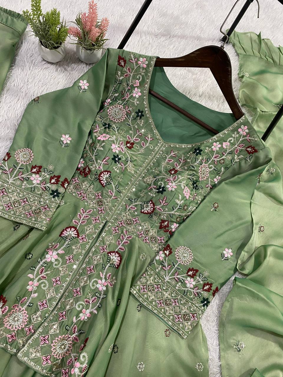 EXCLUSIVE AND TRENDY FOR WEDDING SEASON OUR SEQUENCE EMBROIDERED TOP, PLAZZO AND DUPATTA