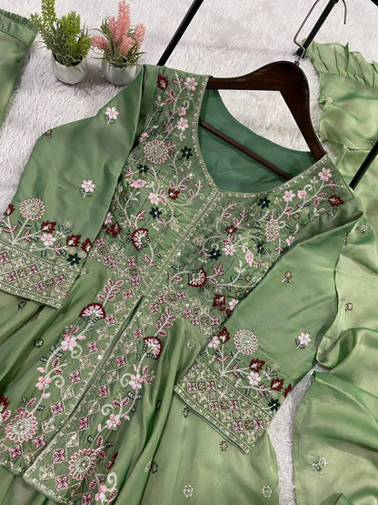 EXCLUSIVE AND TRENDY FOR WEDDING SEASON OUR SEQUENCE EMBROIDERED TOP, PLAZZO AND DUPATTA