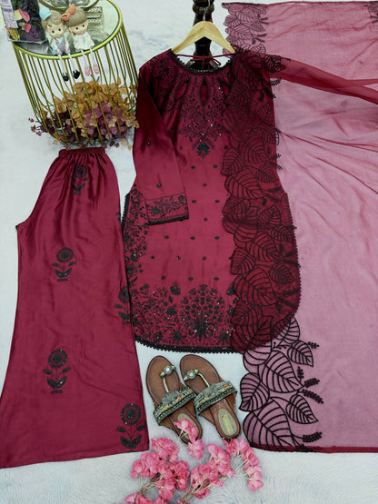 Đěsigner Party Wear Look Pur Satin Rayon Top & Palazzo With Dupatta set