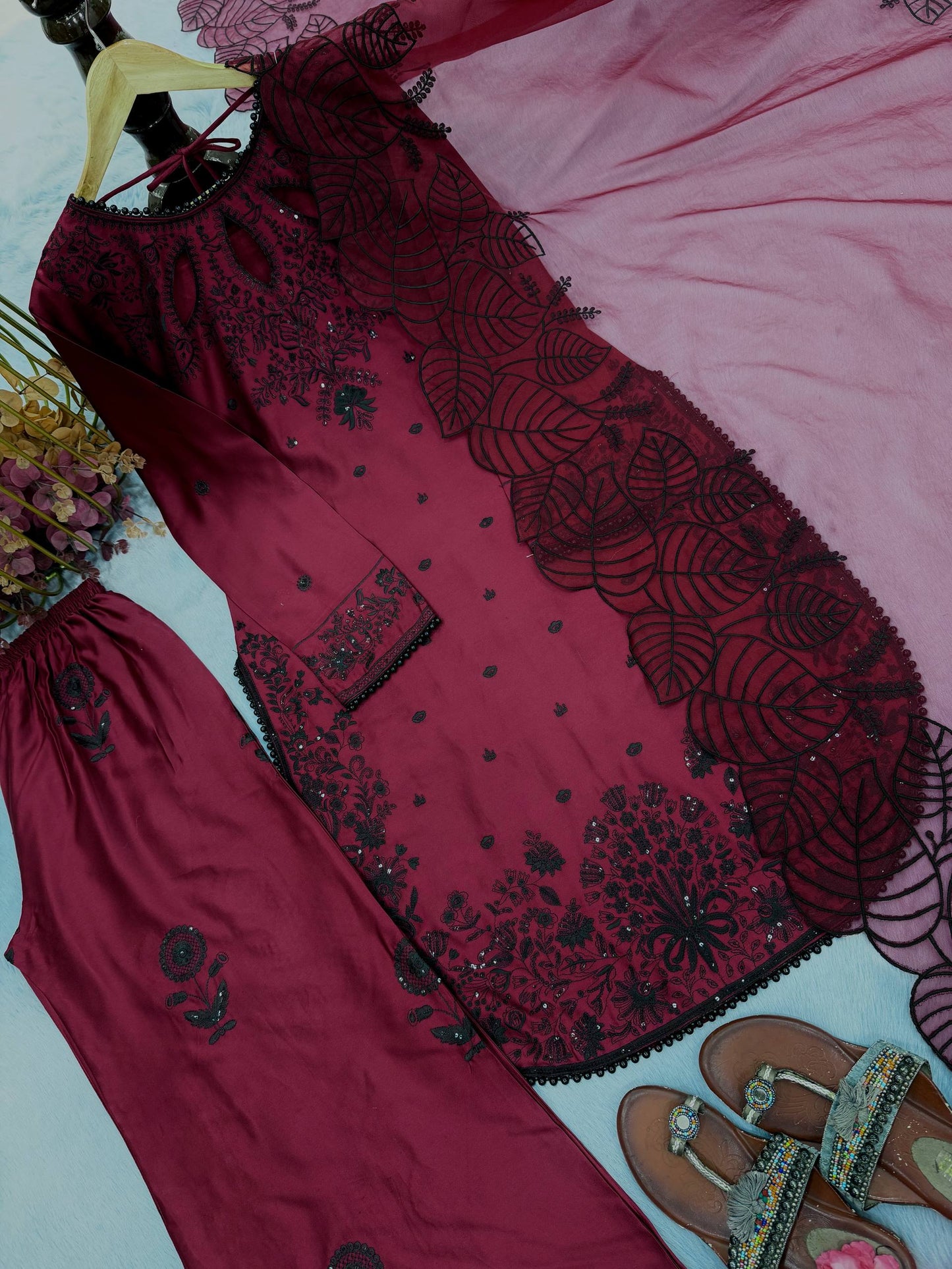 Đěsigner Party Wear Look Pur Satin Rayon Top & Palazzo With Dupatta set