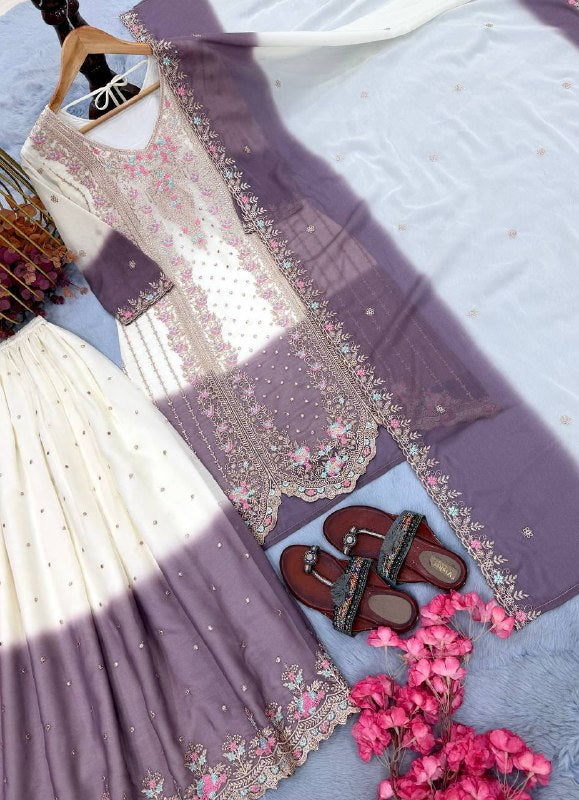 Đěsigner Party Wear Look Pur Heavy Dual Tone Peding Star Georgette Top Plazzo & Dupatta Set