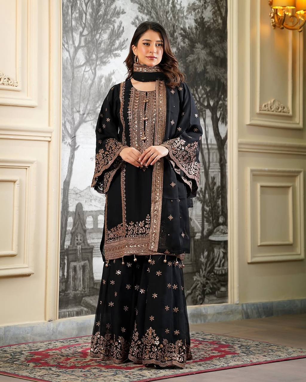 Ready-made Collection With Fendy 😍 Silk And Heavy Embroidery Sequence Work Top-Bottom And Dupatta Set Fully Stitched Ready To Wear Collection