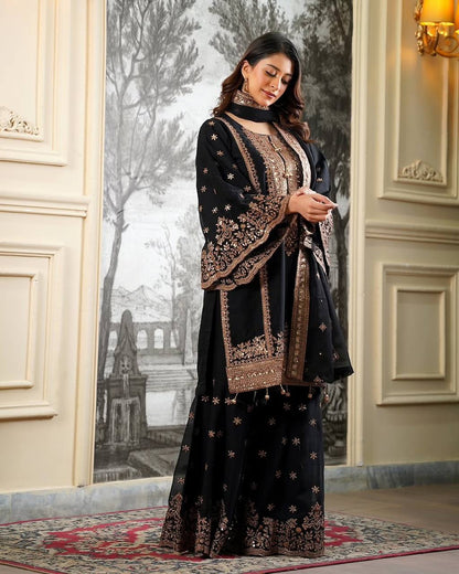 Ready-made Collection With Fendy 😍 Silk And Heavy Embroidery Sequence Work Top-Bottom And Dupatta Set Fully Stitched Ready To Wear Collection