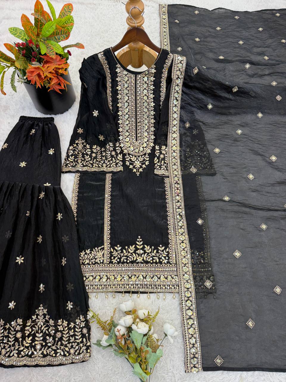 Ready-made Collection With Fendy 😍 Silk And Heavy Embroidery Sequence Work Top-Bottom And Dupatta Set Fully Stitched Ready To Wear Collection