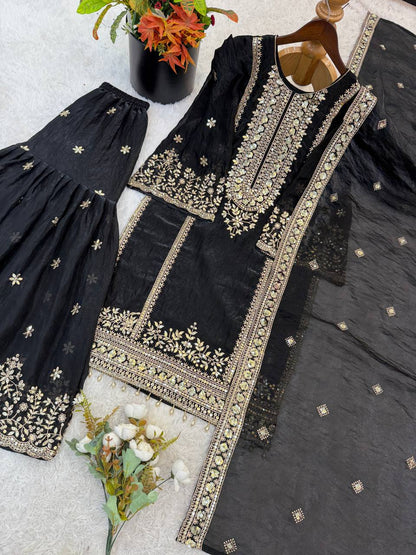 Ready-made Collection With Fendy 😍 Silk And Heavy Embroidery Sequence Work Top-Bottom And Dupatta Set Fully Stitched Ready To Wear Collection