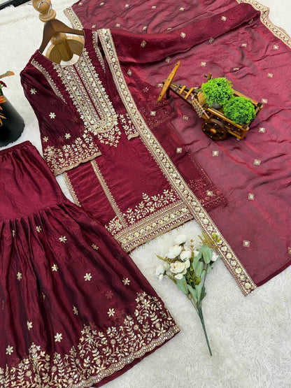 Ready-made Collection With Fendy 😍 Silk And Heavy Embroidery Sequence Work Top-Bottom And Dupatta Set Fully Stitched Ready To Wear Collection