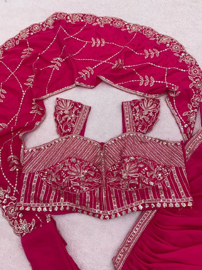 ready in our new Trending Lehenga Style Saree indow-Western With Blouse  set  With Embroidery Work detailing