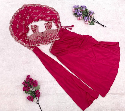ready in our new Trending Lehenga Style Saree indow-Western With Blouse  set  With Embroidery Work detailing