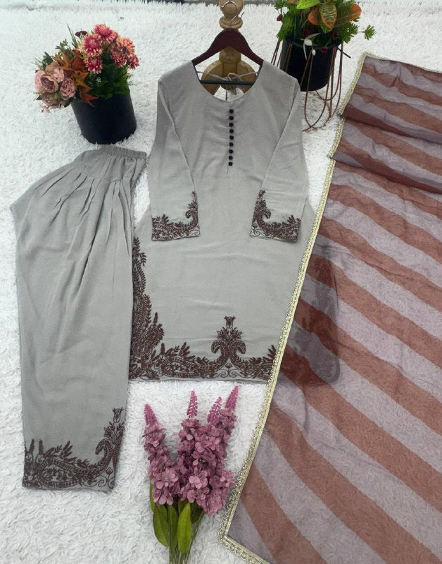 Designer Collection In Fox Georgette Top-Bottom And Dupatta Set Fully Stitched Ready To Wear