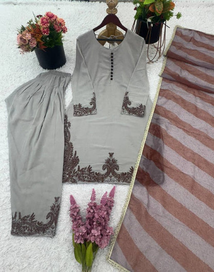 Designer Collection In Fox Georgette Top-Bottom And Dupatta Set Fully Stitched Ready To Wear