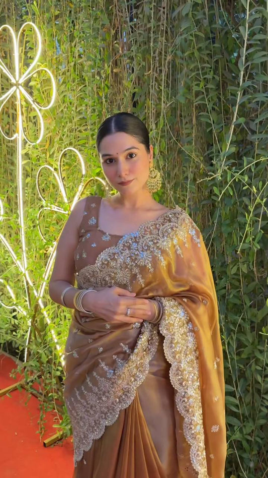DESIGNER BRIDEMADE HEAVY COTTON THREADS SEQUENCE EMBROIDERY CUT WORK SAREE WITH WORK BLOUSE LAUNCHED