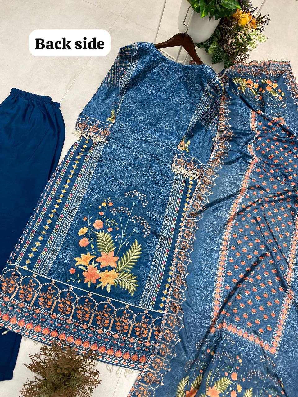 DESIGNER WEAR PRINTED TOP WITH PANT PAIR IN REAL MIRROR AND DIAMOND WORK