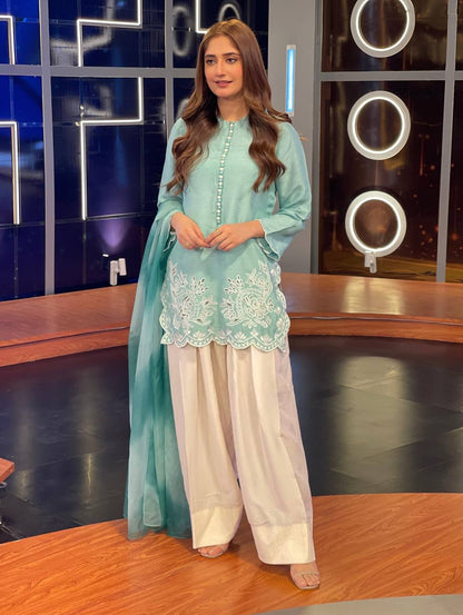 Designer Collection In Heavy Georgette Top-Bottom And Dupatta Set Fully Stitched Ready To WeaR