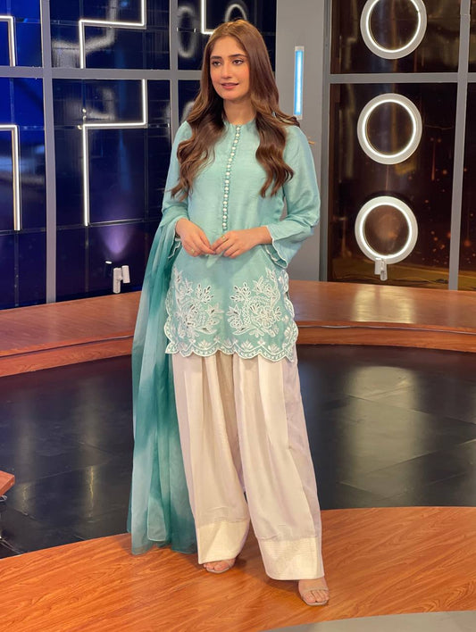 Designer Collection In Heavy Georgette Top-Bottom And Dupatta Set Fully Stitched Ready To WeaR