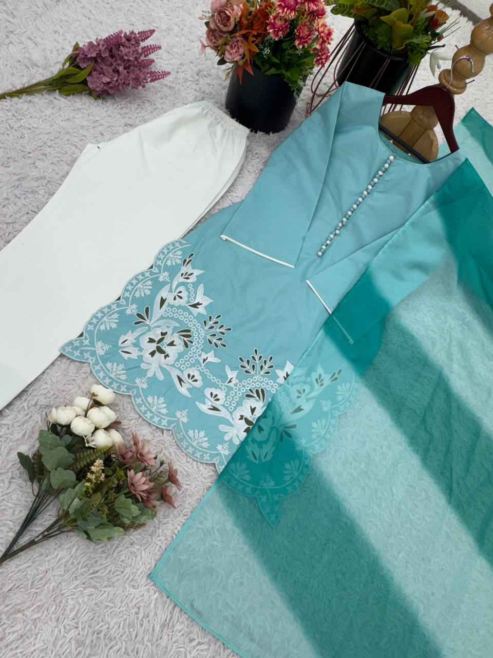 Designer Collection In Heavy Georgette Top-Bottom And Dupatta Set Fully Stitched Ready To WeaR