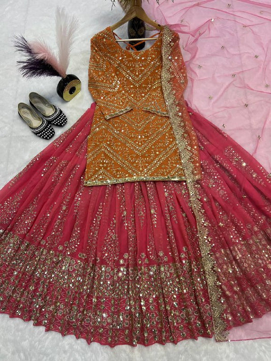 Top Lehenga Heavy butterfly Net With 5mm Sequence Fancy Border Work