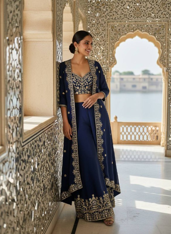 INDOWESTERN PLAZO CHOLI SET