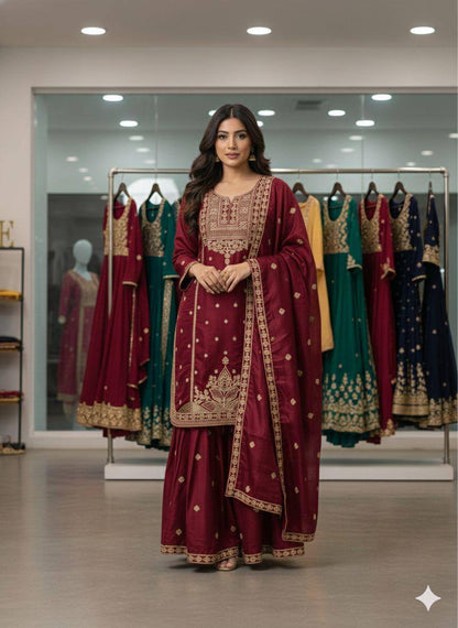EXCLUSIVE AND TRENDY FOR WEDDING SEASON OUR CORDING SEQUENCE EMBROIDERED TOP, SARARA AND DUPATTA