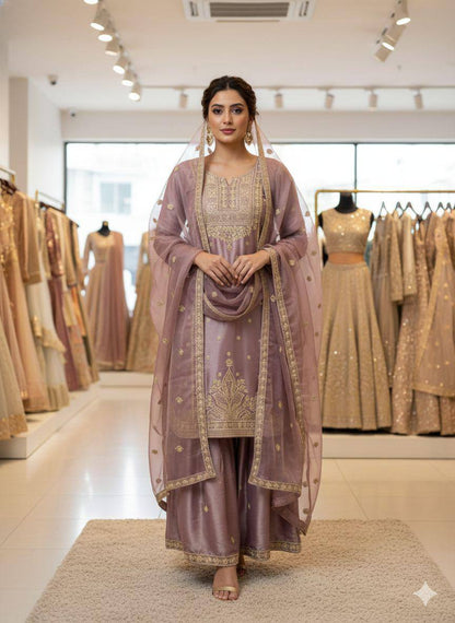 EXCLUSIVE AND TRENDY FOR WEDDING SEASON OUR CORDING SEQUENCE EMBROIDERED TOP, SARARA AND DUPATTA