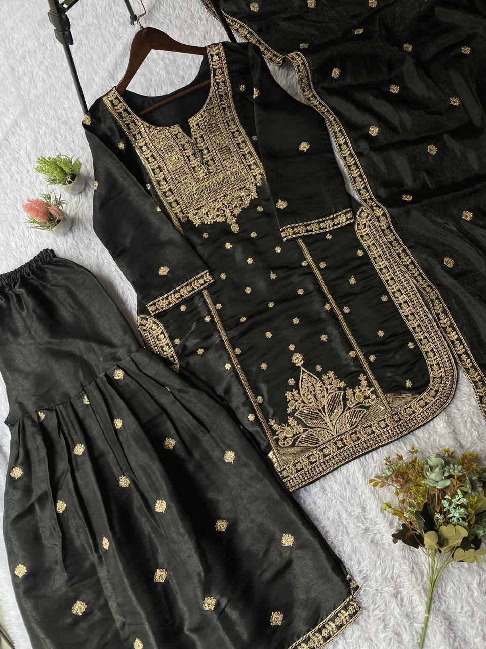 EXCLUSIVE AND TRENDY FOR WEDDING SEASON OUR CORDING SEQUENCE EMBROIDERED TOP, SARARA AND DUPATTA