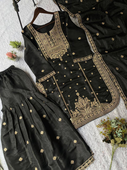 EXCLUSIVE AND TRENDY FOR WEDDING SEASON OUR CORDING SEQUENCE EMBROIDERED TOP, SARARA AND DUPATTA