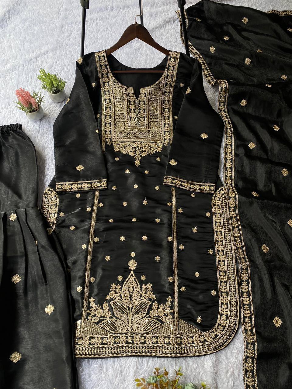 EXCLUSIVE AND TRENDY FOR WEDDING SEASON OUR CORDING SEQUENCE EMBROIDERED TOP, SARARA AND DUPATTA